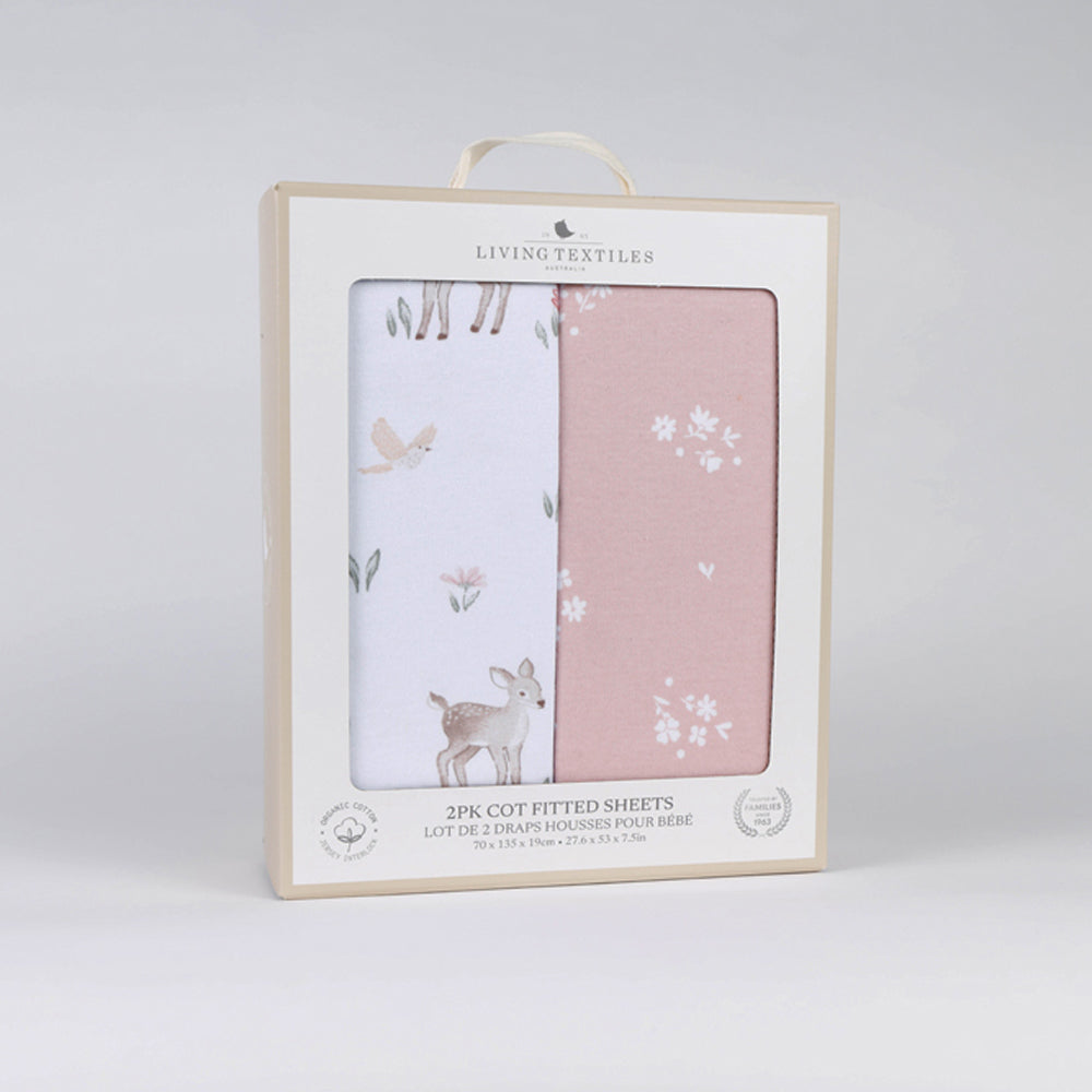 Living Textiles Organic Cotton Jersey Cot Fitted Sheets 2pk Fawn Fables