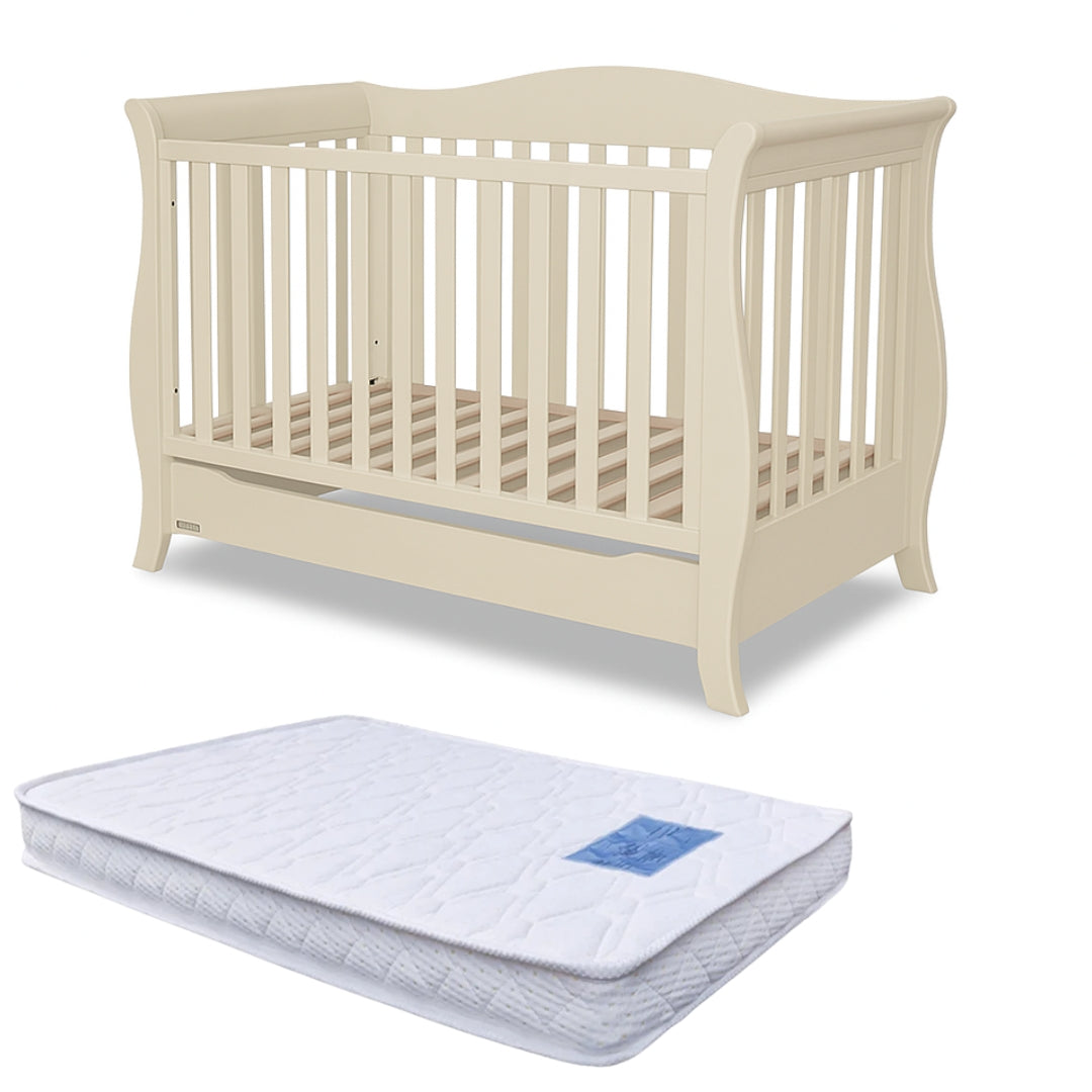 Eldita Windsor Sleigh Cot V2 Oatmeal with Mattress