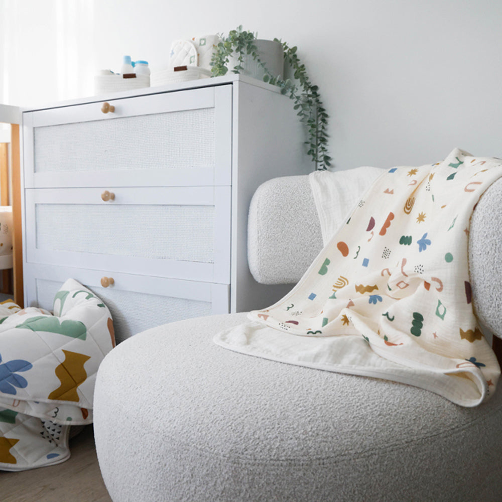 Living Textiles 5 Layer Organic Muslin Pram Blanket Geo Mod