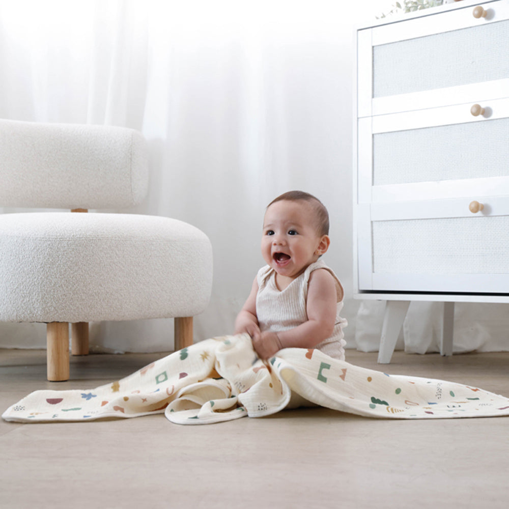Living Textiles 5 Layer Organic Muslin Pram Blanket Geo Mod