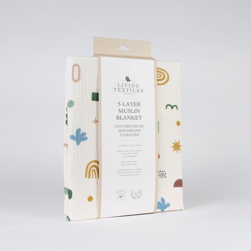 Living Textiles 5 Layer Organic Muslin Pram Blanket Geo Mod