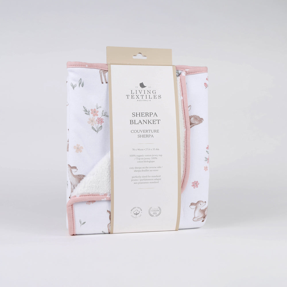 Living Textiles Jersey Sherpa Pram Blanket Fawn Fables