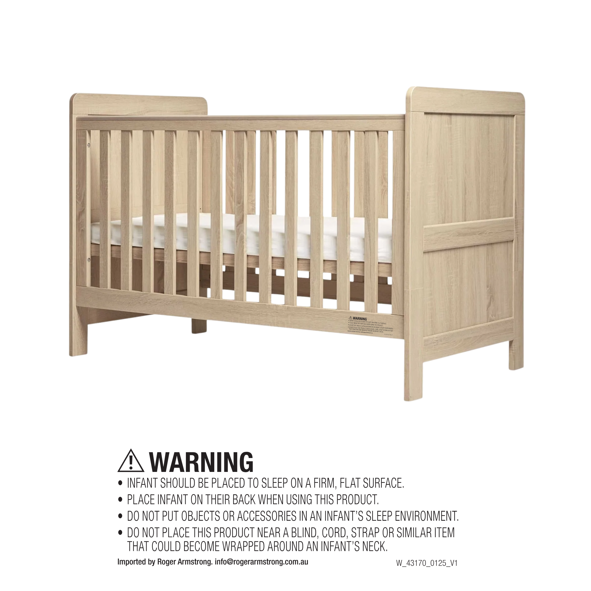 Mamas & Papas Atlas 5 piece set with Cot Bed, Dresser Changer, Mattress, Fitted Sheets and Mattress Protector - Light Oak