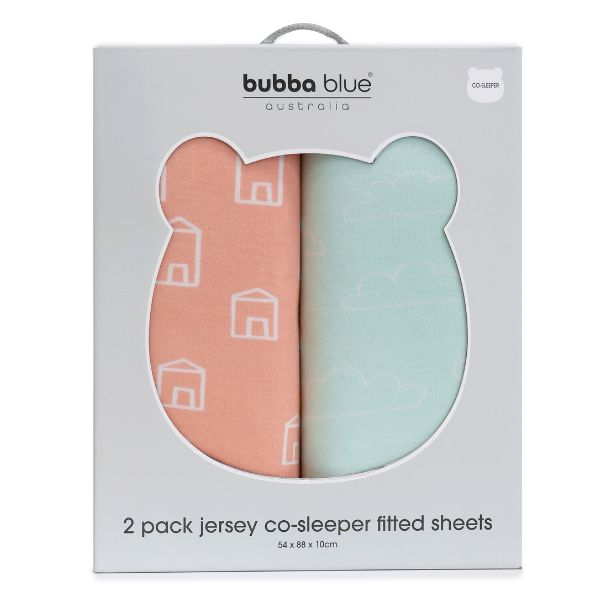 Bubba Blue Nordic Jersey Co-sleeper Fitted Sheets Coral/Tiffany 2pk