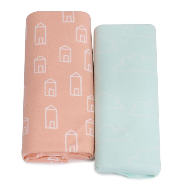 Bubba Blue Nordic Jersey Co-sleeper Fitted Sheets Coral/Tiffany 2pk