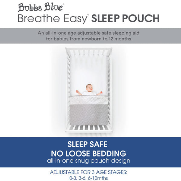 Bubba Blue Air+ Sleep Pouch 2.5Tog Standard Cot White Grey