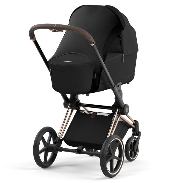 Cybex Priam Pram with Matt Black Chassis V26 + CYBEX Priam Lux Carry Cot Sepia Black