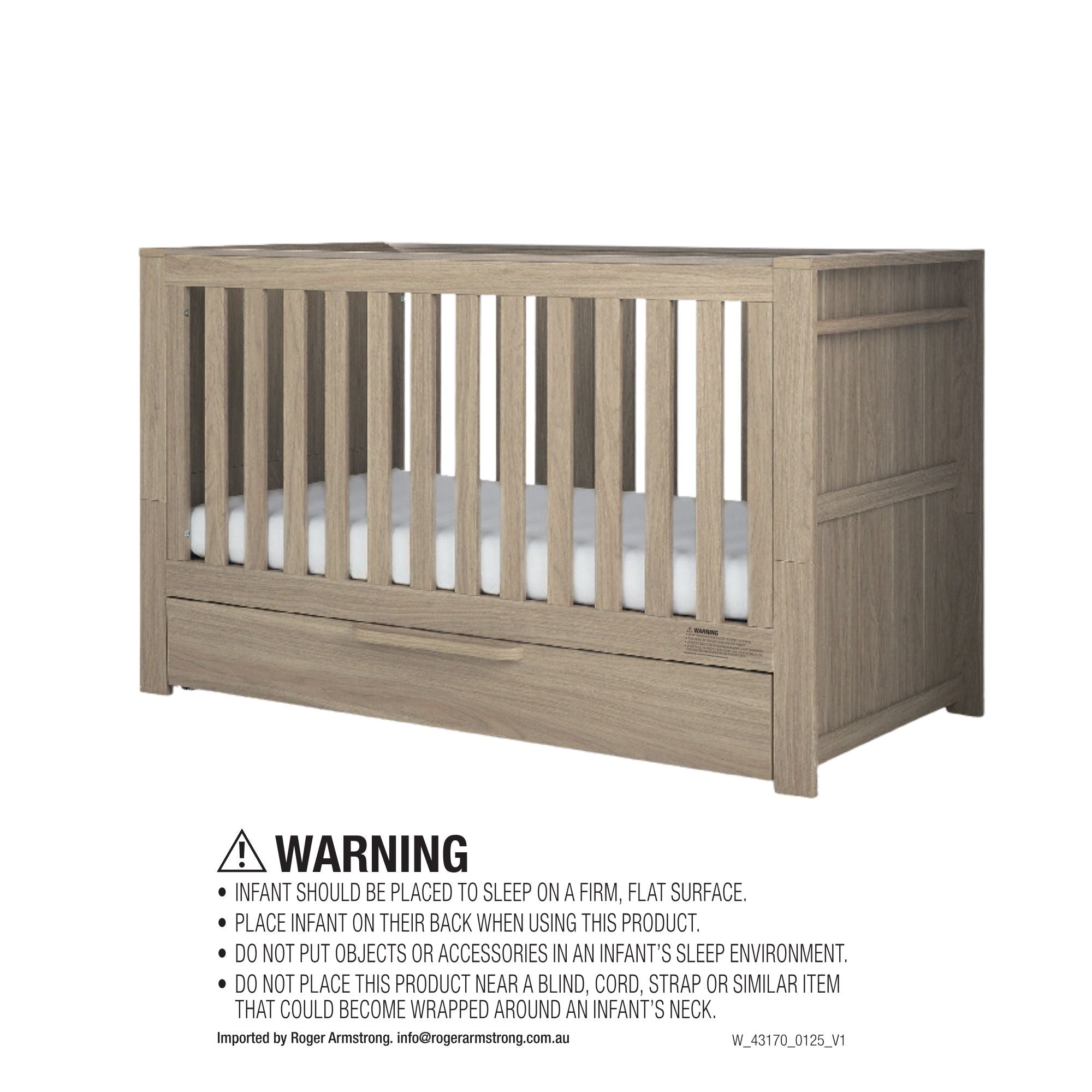 Mamas & Papas Franklin Light Oak 4 piece set with Cot Bed, Mattress, Fitted Sheets & Mattress Protector