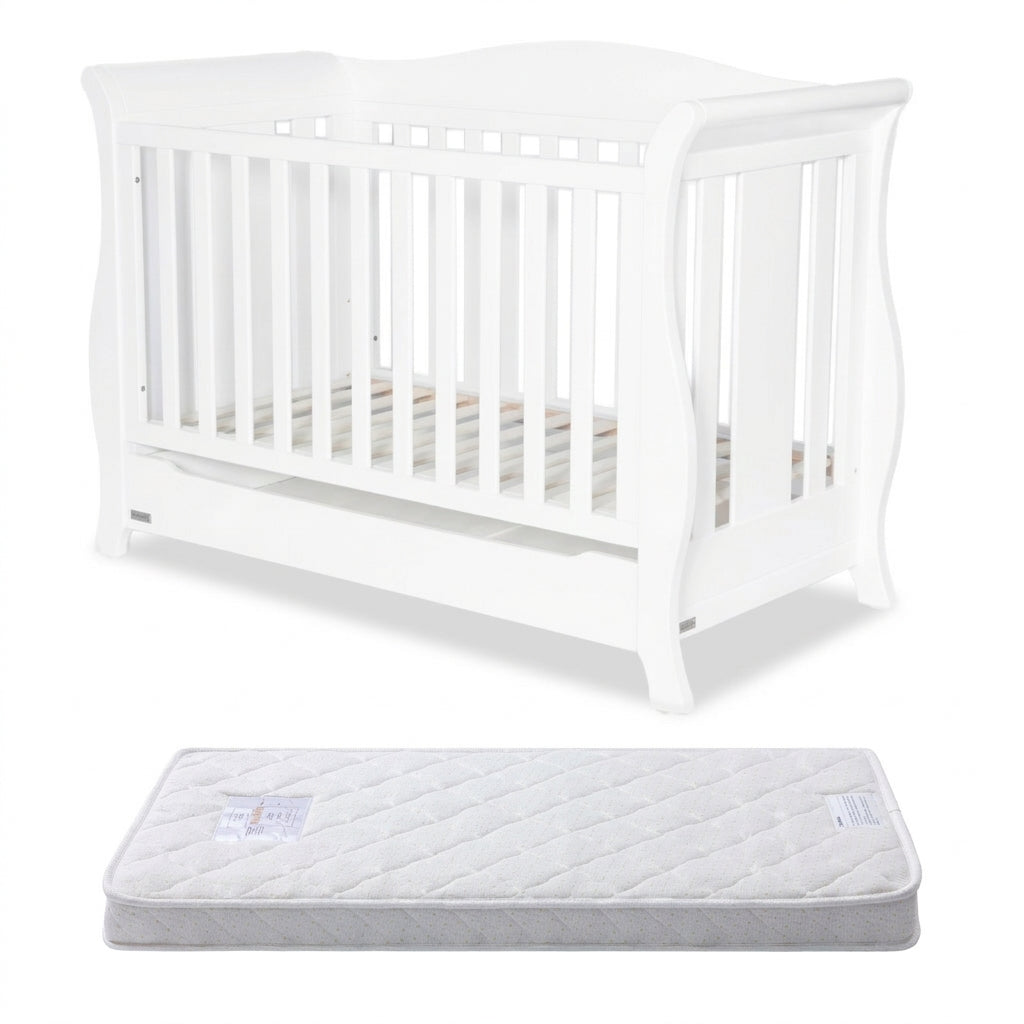 Eldita Windsor Sleigh Cot V2 White with Grotime Mattress