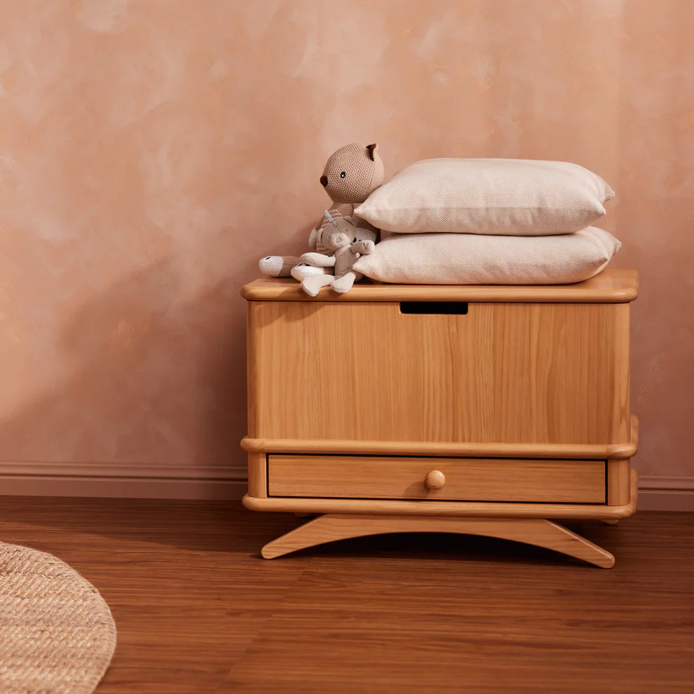Wooden chest with toys