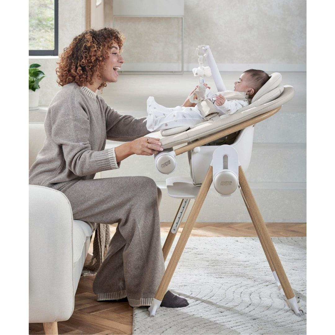 Mamas & Papas Eno Highchair, Bouncer and Cushion Bundle Cashmere