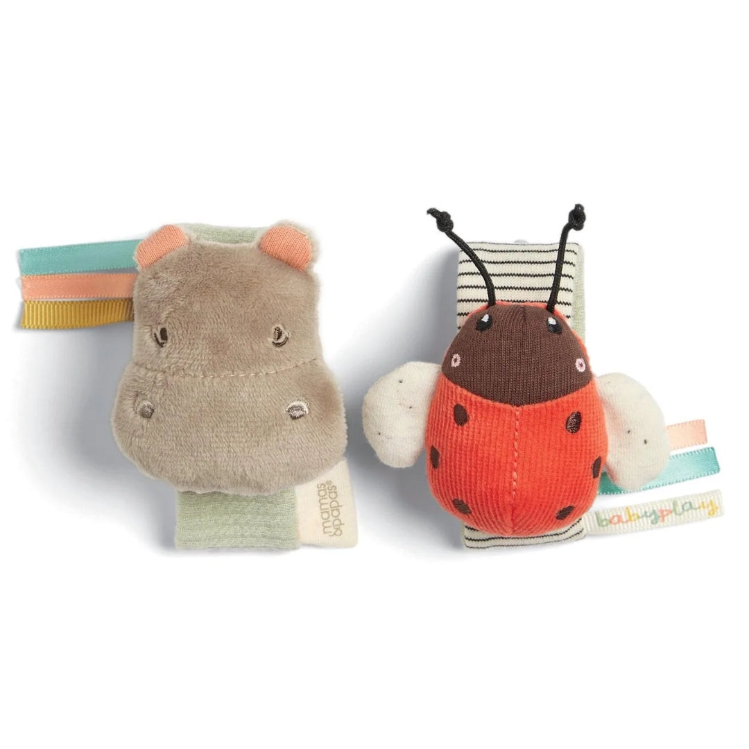 Mamas & Papas Babyplay Wrist Rattles Hippo/Ladybird (2 pack)