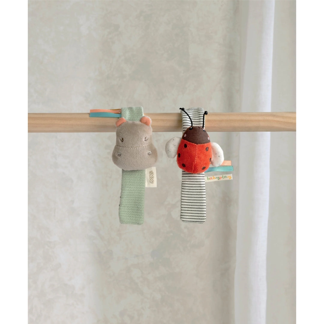 Mamas & Papas Babyplay Wrist Rattles Hippo/Ladybird (2 pack)