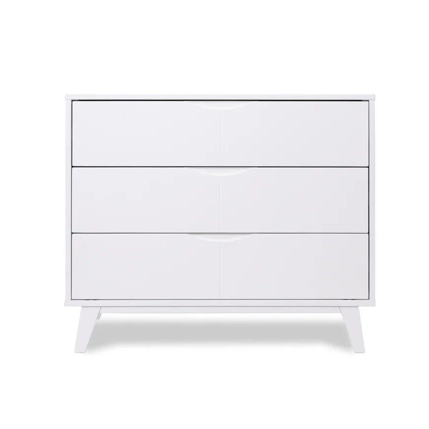 White three-drawer dresser