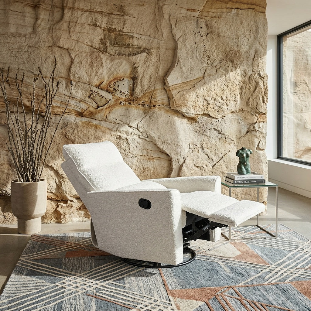 Eldita Lily Reclining Glider Chair White Boucle