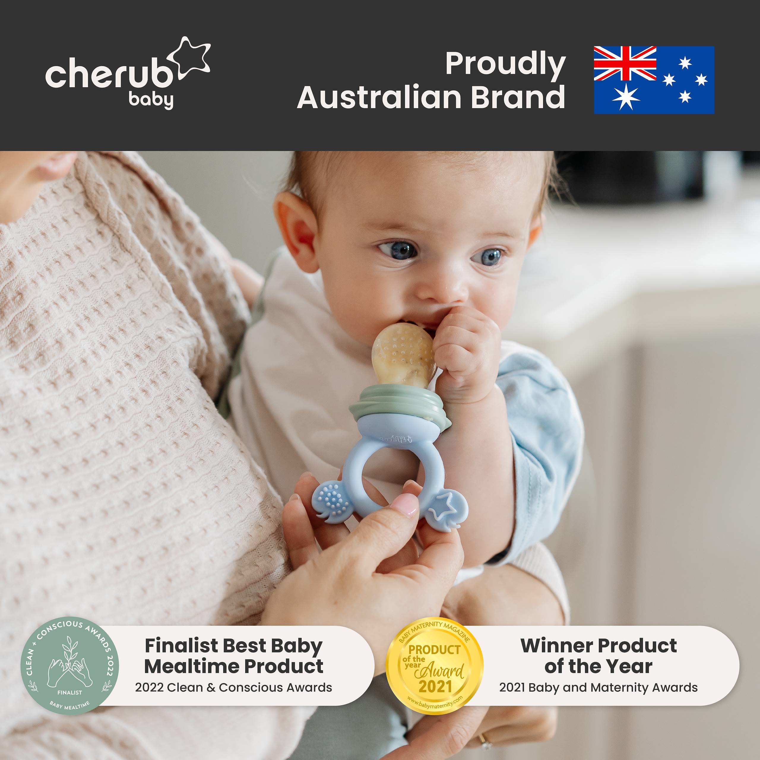 Cherub Baby Silicone Baby Fresh Food Feeder + Nibble Tray + Replacement Net 2pk Bundle