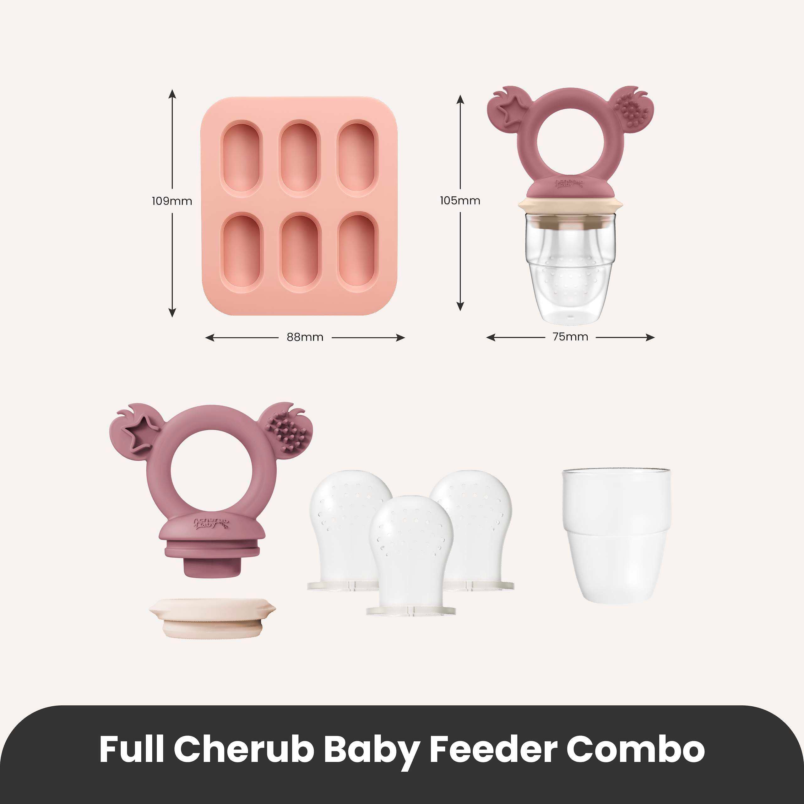 Cherub Baby Silicone Baby Fresh Food Feeder + Nibble Tray + Replacement Net 2pk Bundle