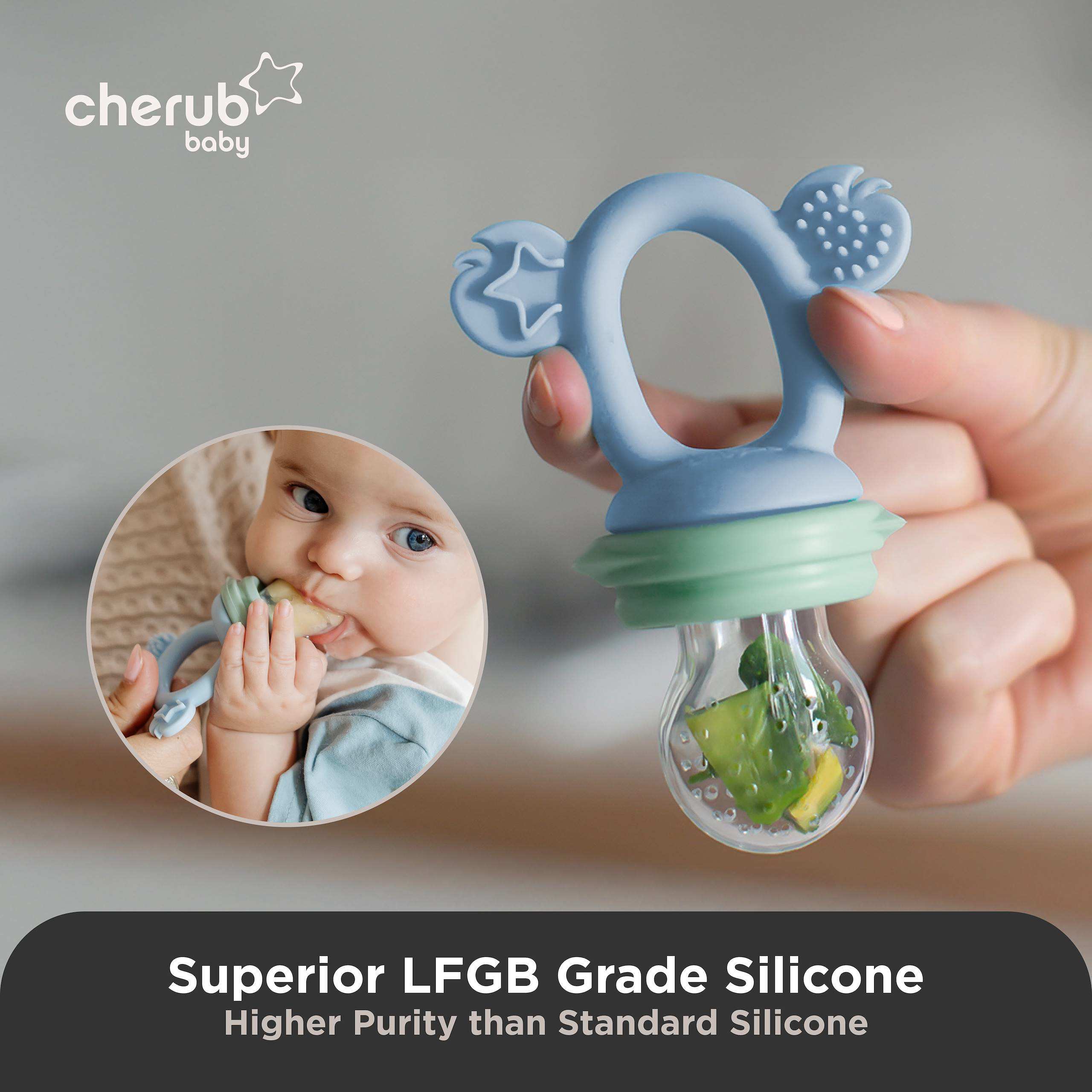 Cherub Baby Silicone Baby Fresh Food Feeder + Nibble Tray + Replacement Net 2pk Bundle