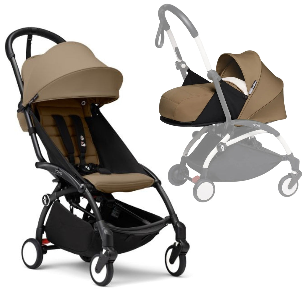 Stokke® YOYO3 Stroller Black Frame with Toffee Colour Pack & Toffee Newborn Pack