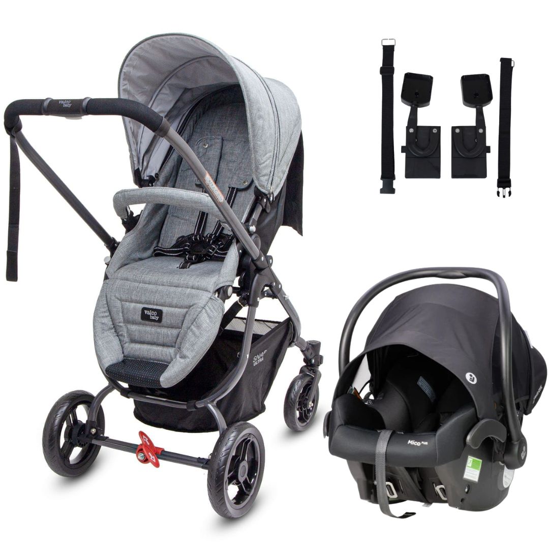 Valco Baby Snap Ultra Tailor Made Stroller Grey Marle TRAVEL SYSTEM (Includes Maxi Cosi Mico Plus Isofix Infant Carrier Onyx & Adaptors)