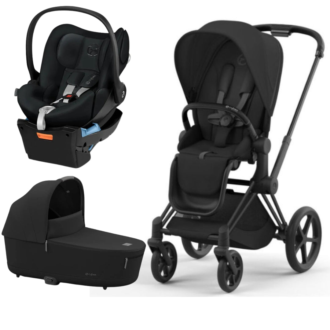 Cybex Priam Pram with Matt Black Chassis V26 + Priam Lux Carry Cot Sepia Black + Cloud Q Capsule with Base Stardust Black