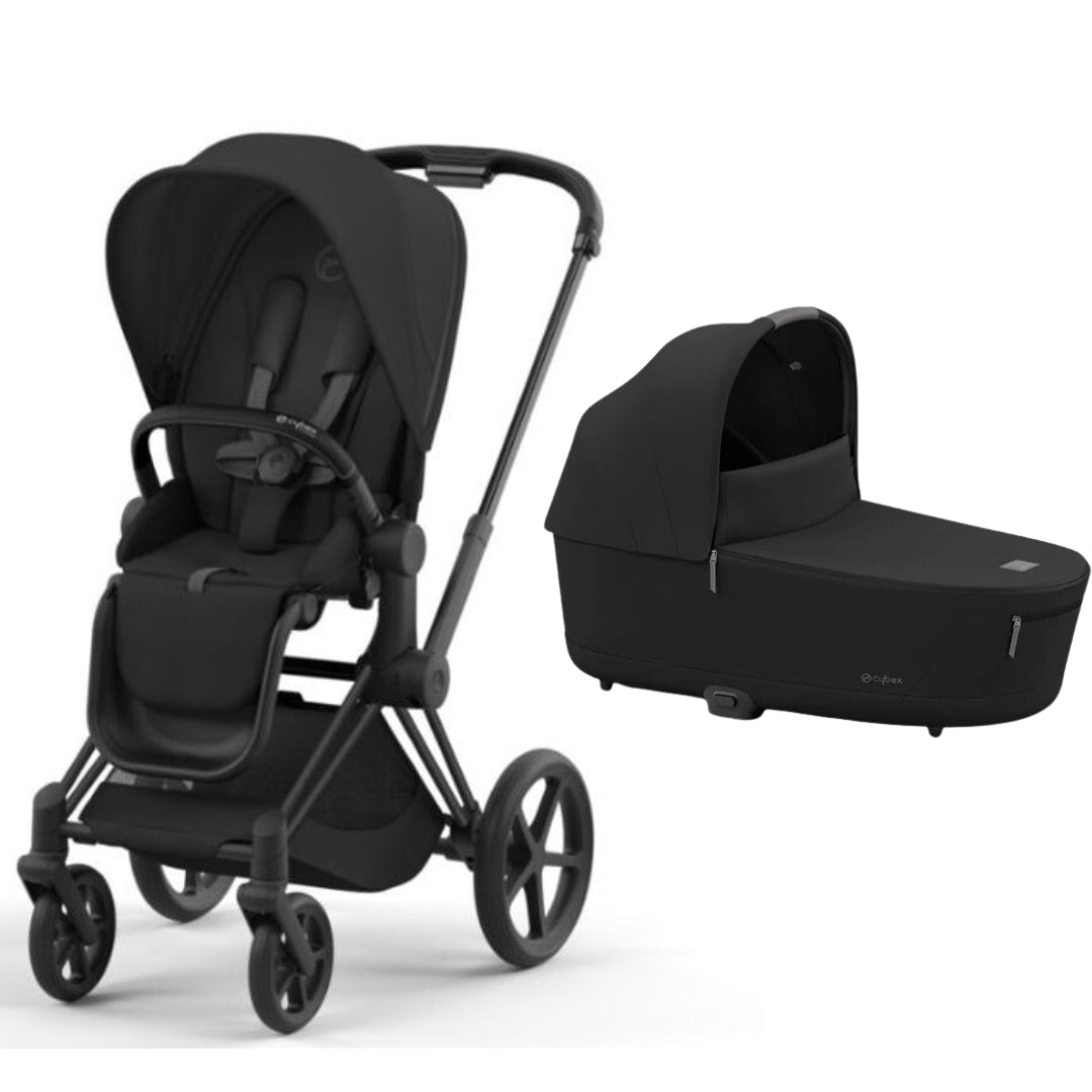 Cybex Priam Pram with Matt Black Chassis V26 + CYBEX Priam Lux Carry Cot Sepia Black