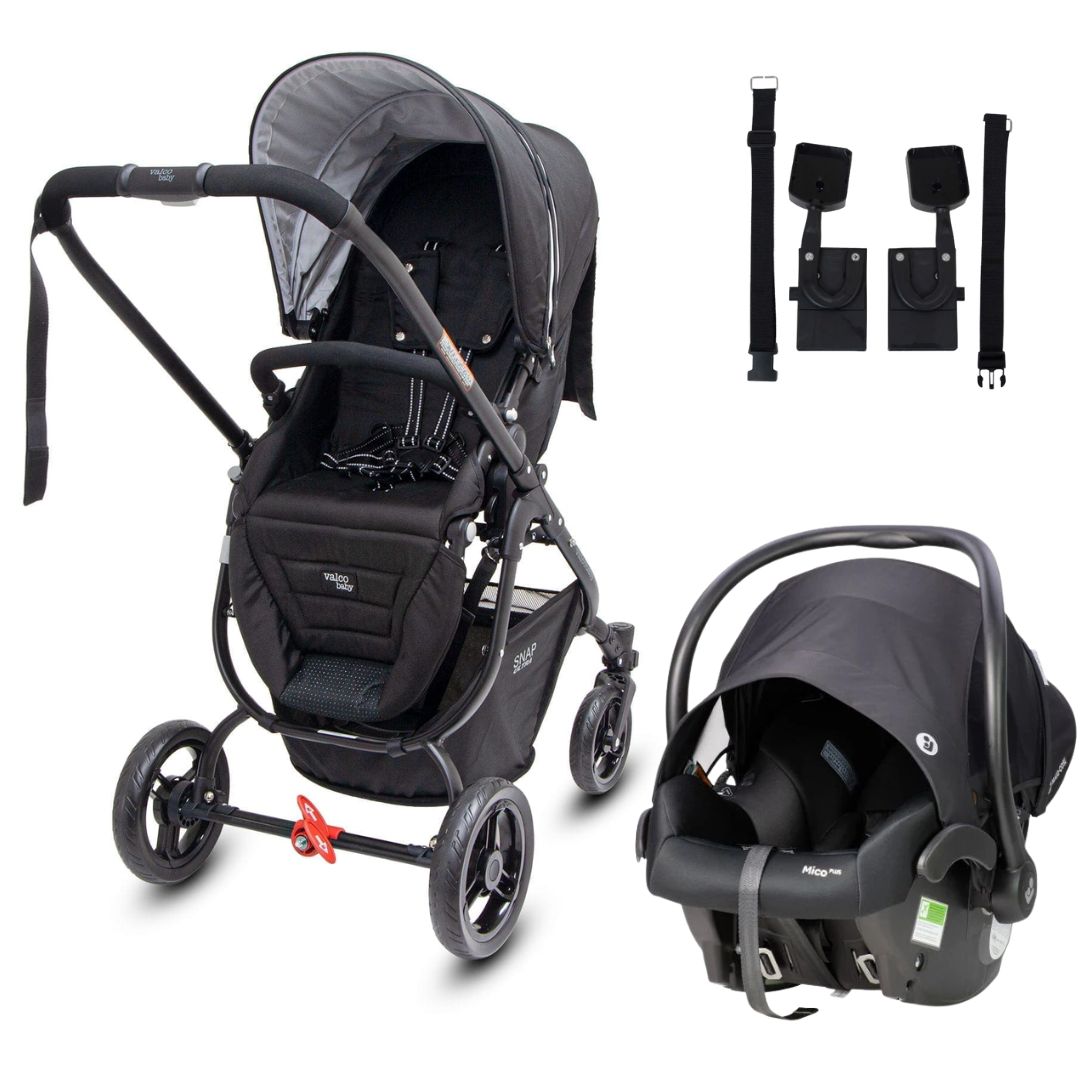 Valco Baby Snap Ultra Stroller Coal Black V3 TRAVEL SYSTEM (Includes Maxi Cosi Mico Plus Infant Carrier Isofix Onyx & Adaptors)