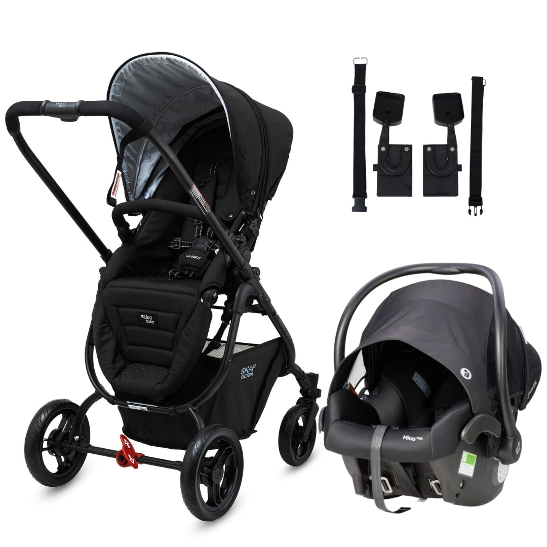 Valco Baby Snap Ultra (Pivot Seat) Stroller Midnight Black TRAVEL SYSTEM (Includes Maxi Cosi Mico Isofix Infant Carrier Onyx & Adaptors)