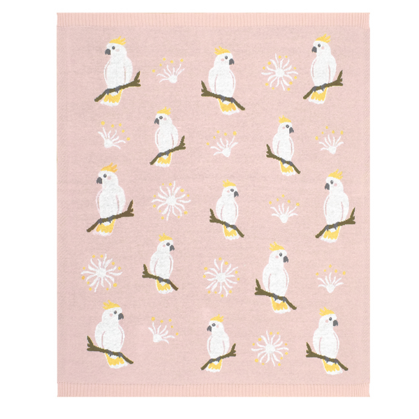 Living Textiles Australiana Baby Blanket - Cockatoo/Blush