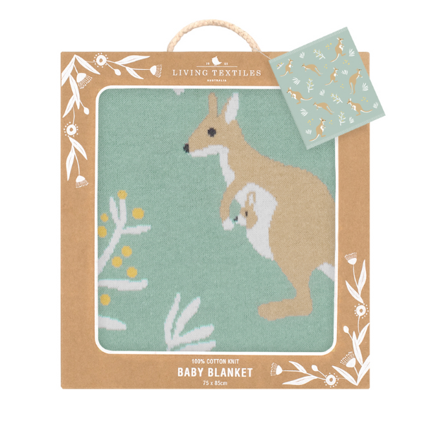 Living Textiles Australiana Baby Blanket - Kangaroo/Green