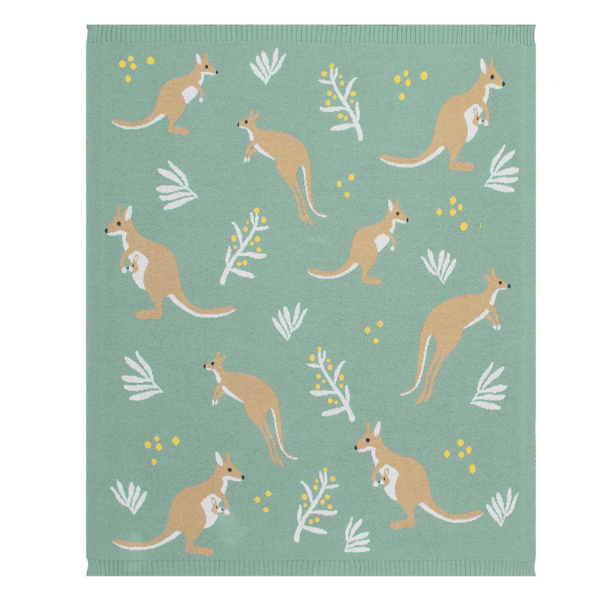 Living Textiles Australiana Baby Blanket - Kangaroo/Green