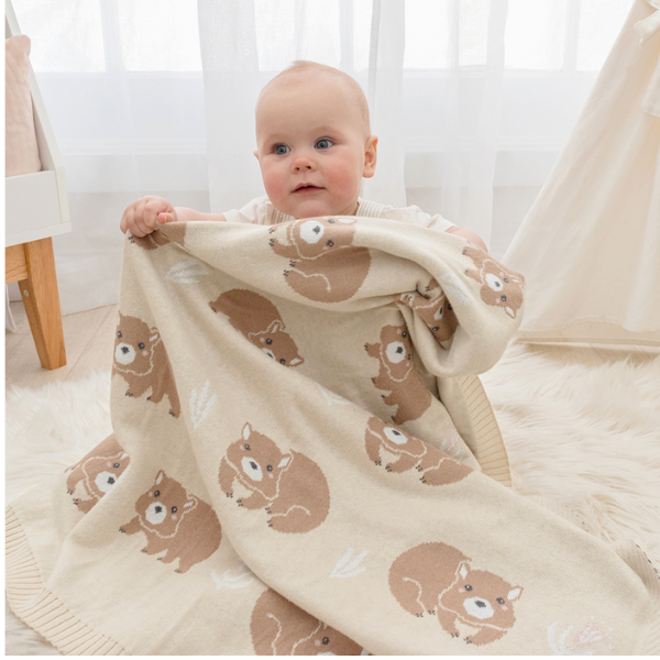 Living Textiles Australiana Baby Blanket - Wombat/Natural
