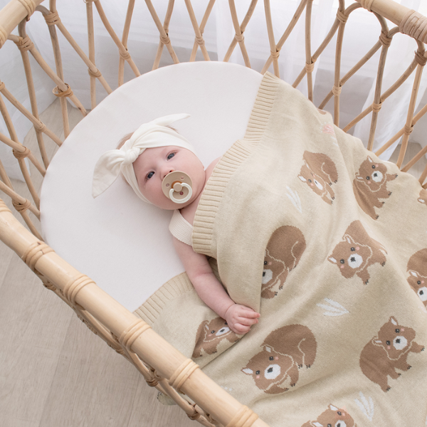 Living Textiles Australiana Baby Blanket - Wombat/Natural