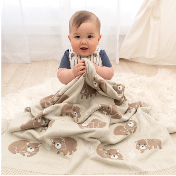 Living Textiles Australiana Baby Blanket - Wombat/Natural