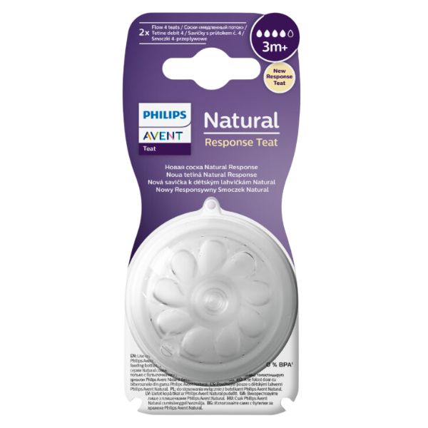 Avent Natural Response Teats 3m+ Flow 4 2pk