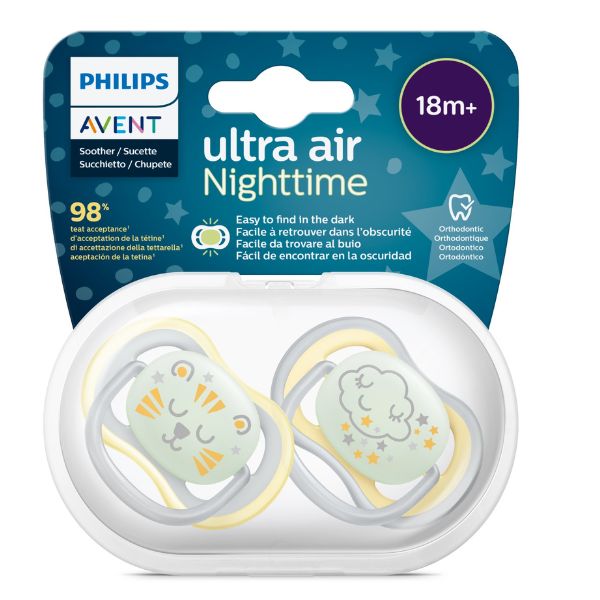 Avent Ultra Air Soothers Nighttime Glow 18+ months 2pk
