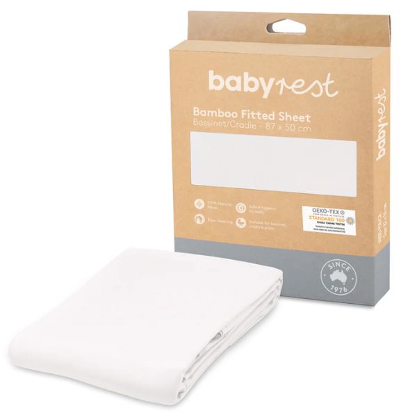 BabyRest Bamboo Cradle Fitted Sheet (87 x 50cm) White