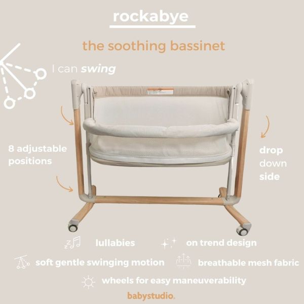 BabyStudio Rockabye Bassinet Grey/Wood