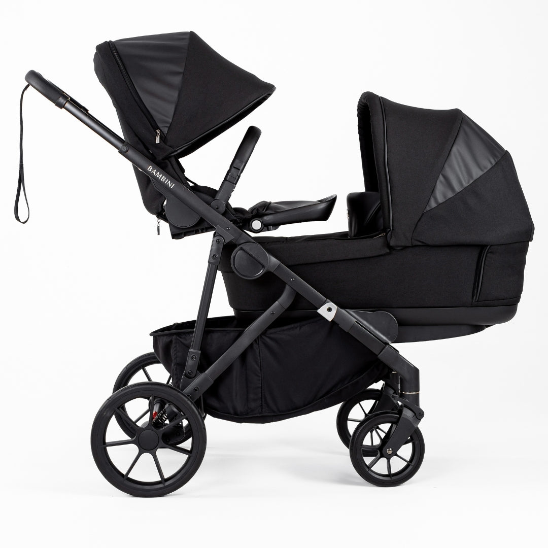 Bambini Prams Lisbon Black/Black Standard Bundle (with Bassinet & Lower Adaptors)