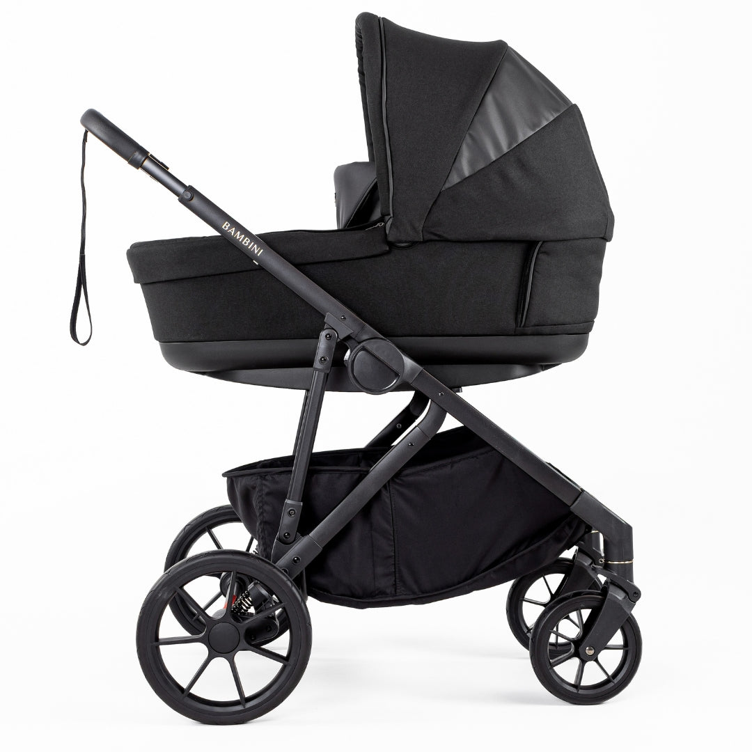 Bambini Prams Lisbon Black/Black Standard Bundle (with Bassinet & Lower Adaptors)