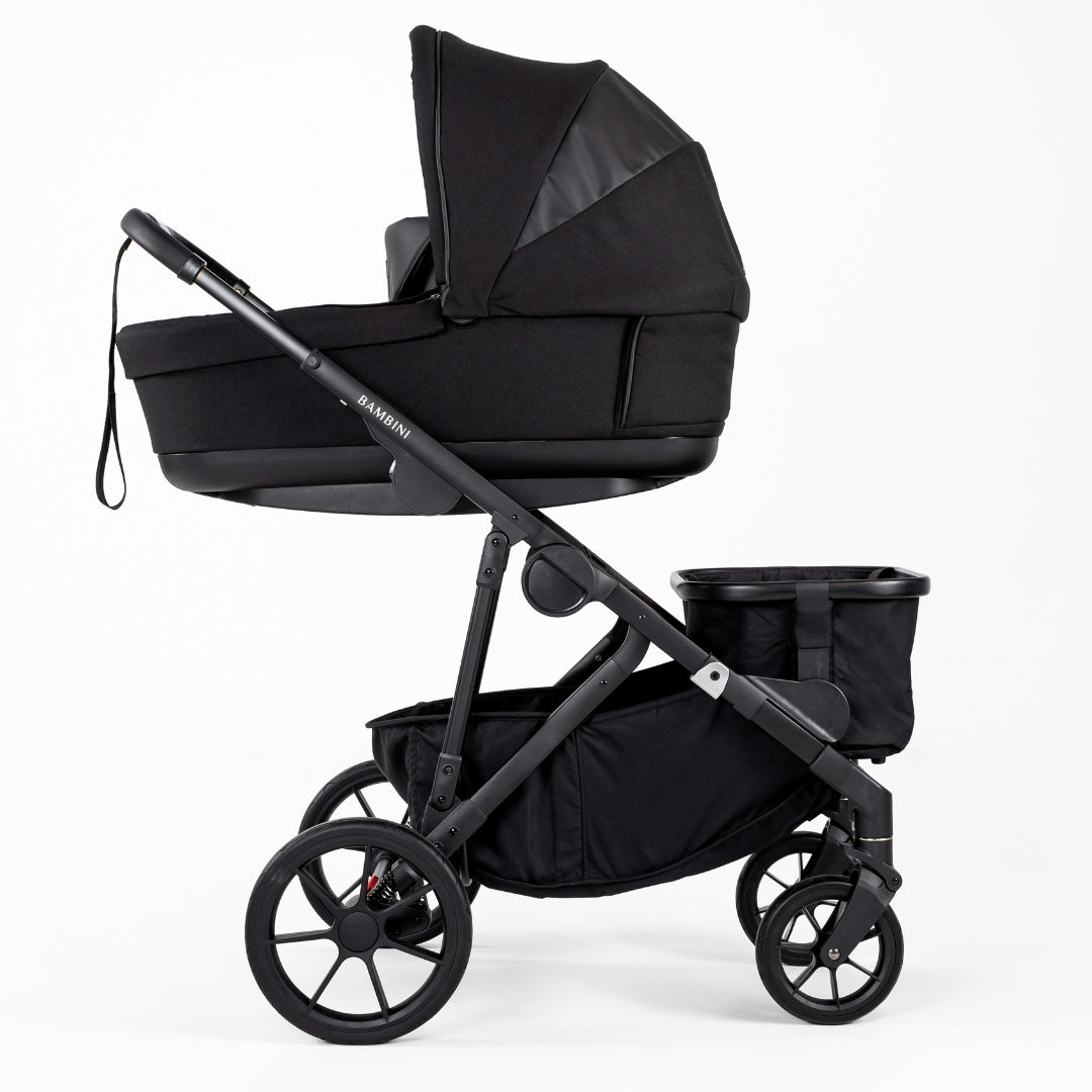 Bambini Prams Lisbon Black/Black Standard Bundle (with Bassinet & Lower Adaptors)