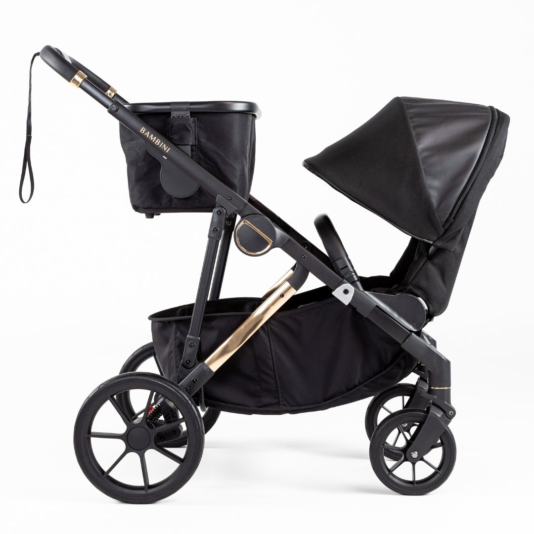 Bambini Prams Lisbon Black/Gold Standard Bundle (with Bassinet & Lower Adaptors)