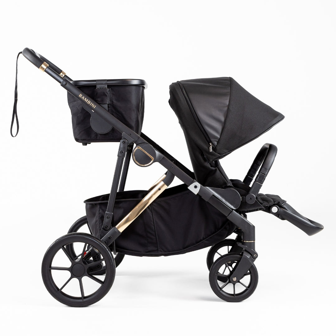 Bambini Prams Lisbon Black/Gold Standard Bundle (with Bassinet & Lower Adaptors)