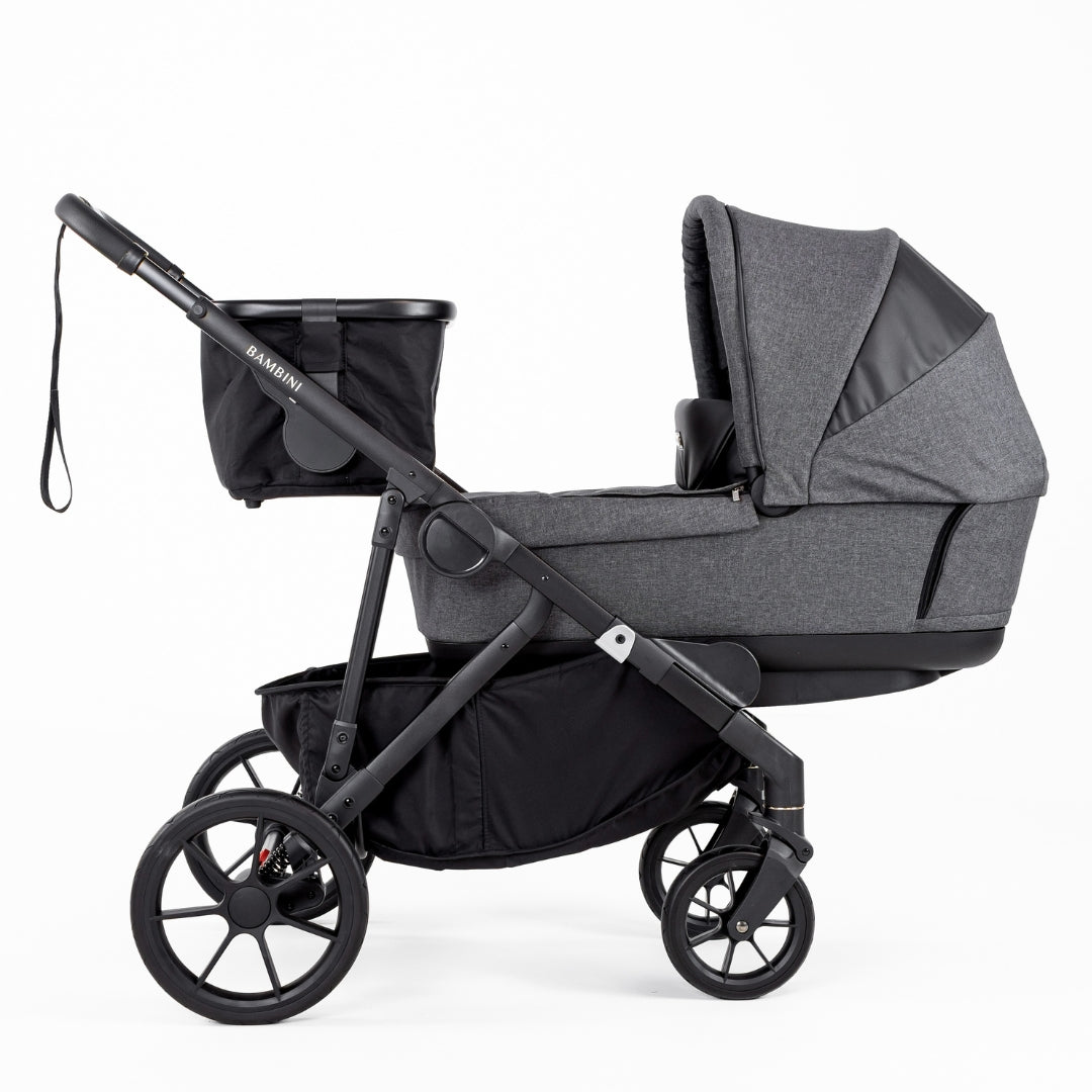 Bambini Prams Lisbon Charcoal/Black Standard Bundle (with Bassinet & Lower Adaptors)