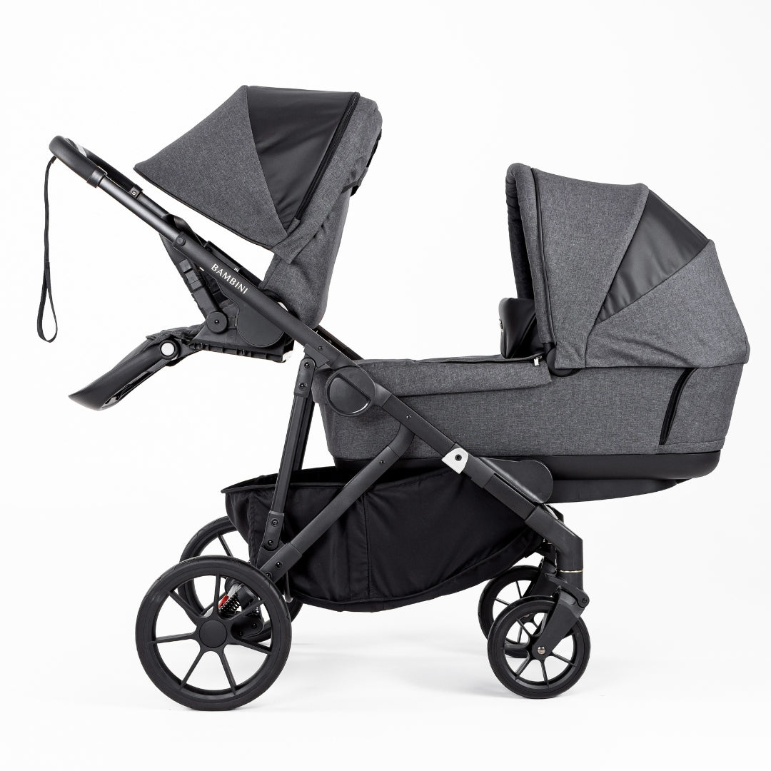 Bambini Prams Lisbon Charcoal/Black Standard Bundle (with Bassinet & Lower Adaptors)