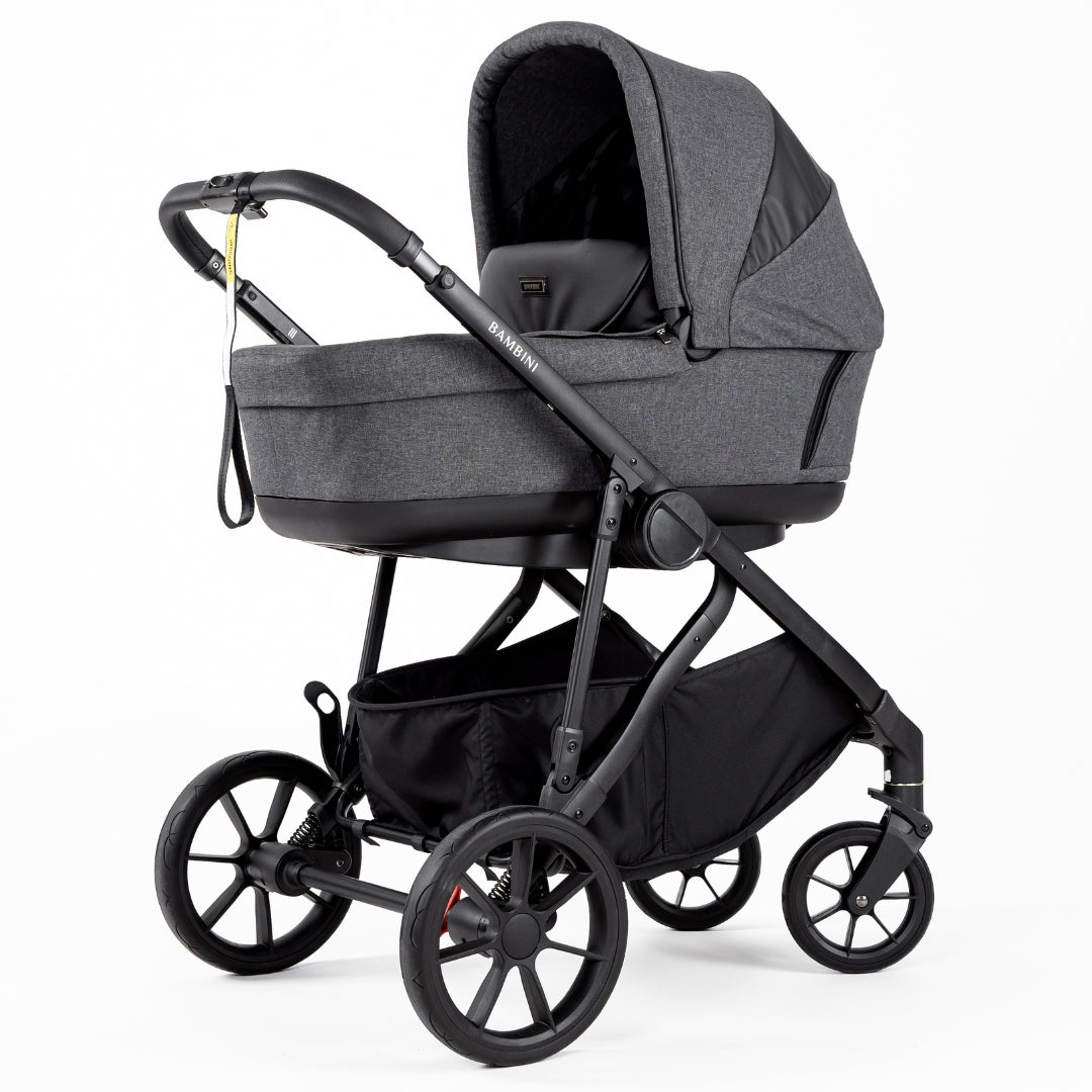 Bambini Prams Lisbon Charcoal/Black Standard Bundle (with Bassinet & Lower Adaptors)