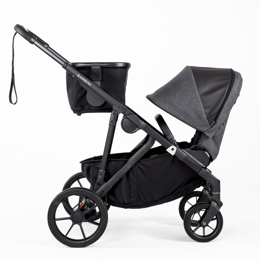 Bambini Prams Lisbon Charcoal/Black Standard Bundle (with Bassinet & Lower Adaptors)