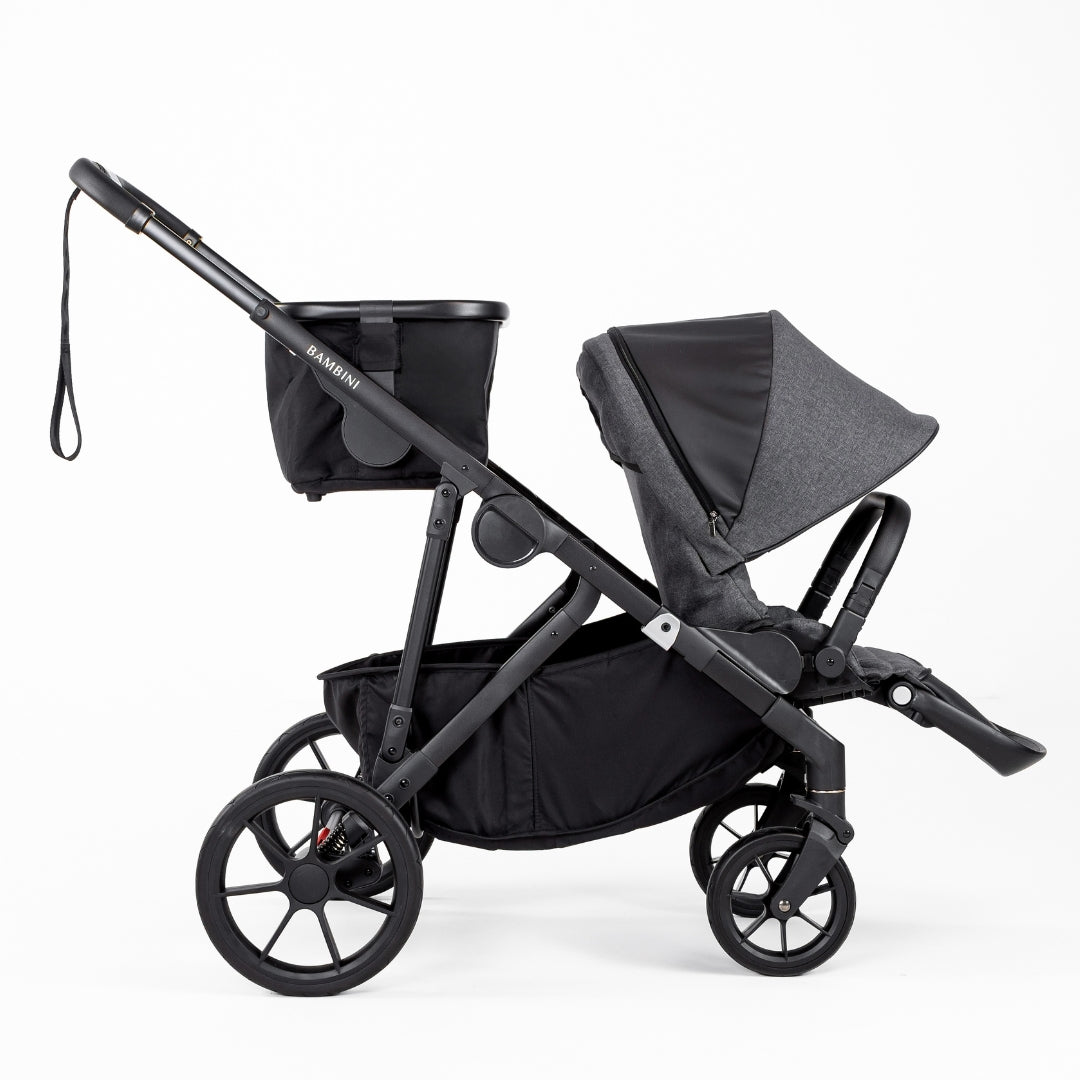 Bambini Prams Lisbon Charcoal/Black Standard Bundle (with Bassinet & Lower Adaptors)