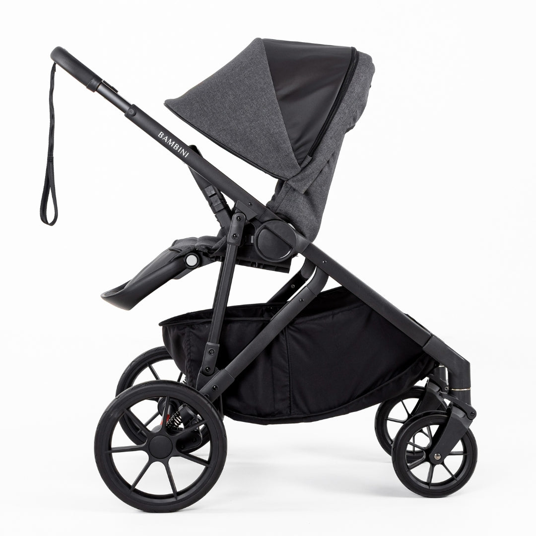 Bambini Prams Lisbon Charcoal/Black Standard Bundle (with Bassinet & Lower Adaptors)