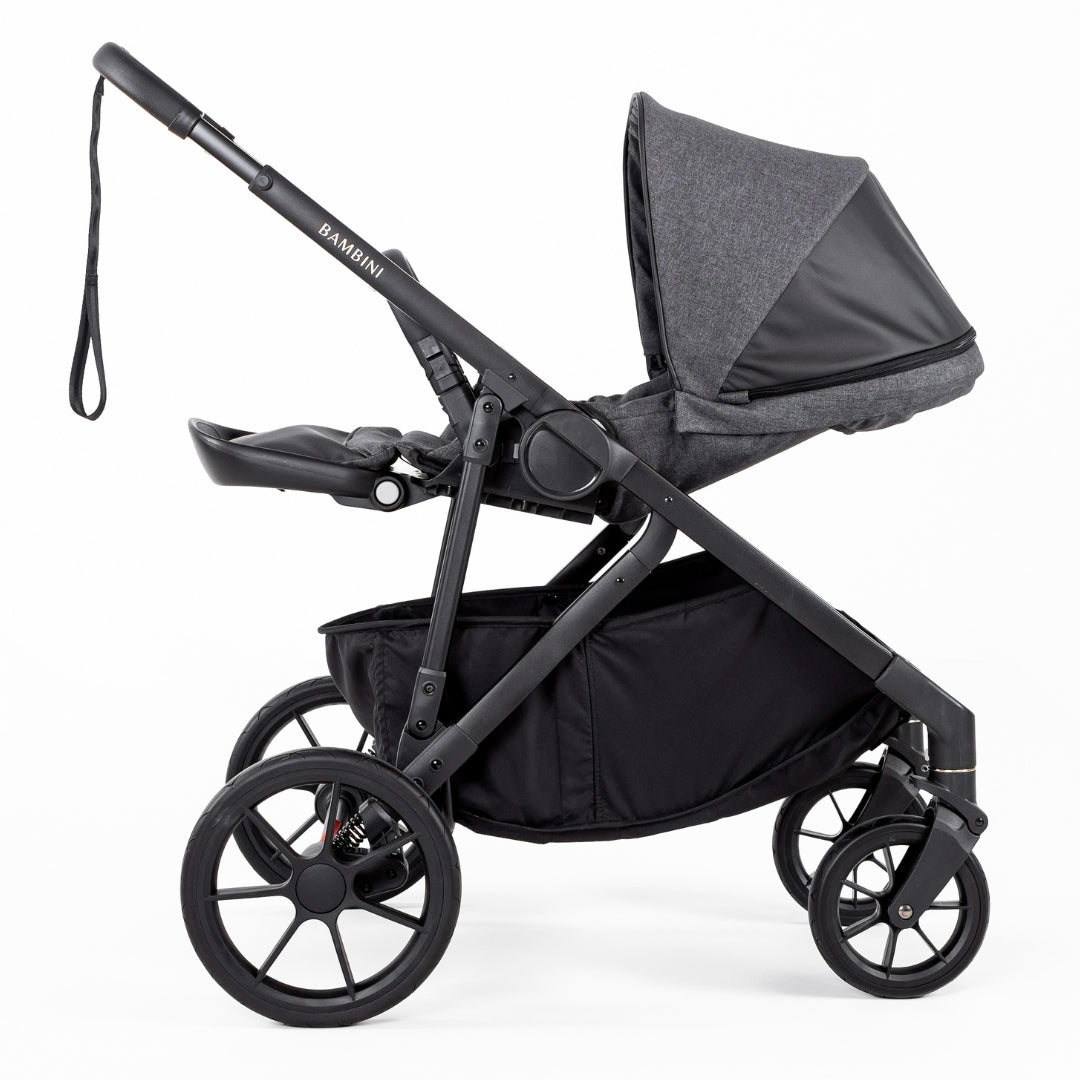 Bambini Prams Lisbon Charcoal/Black Standard Bundle (with Bassinet & Lower Adaptors)